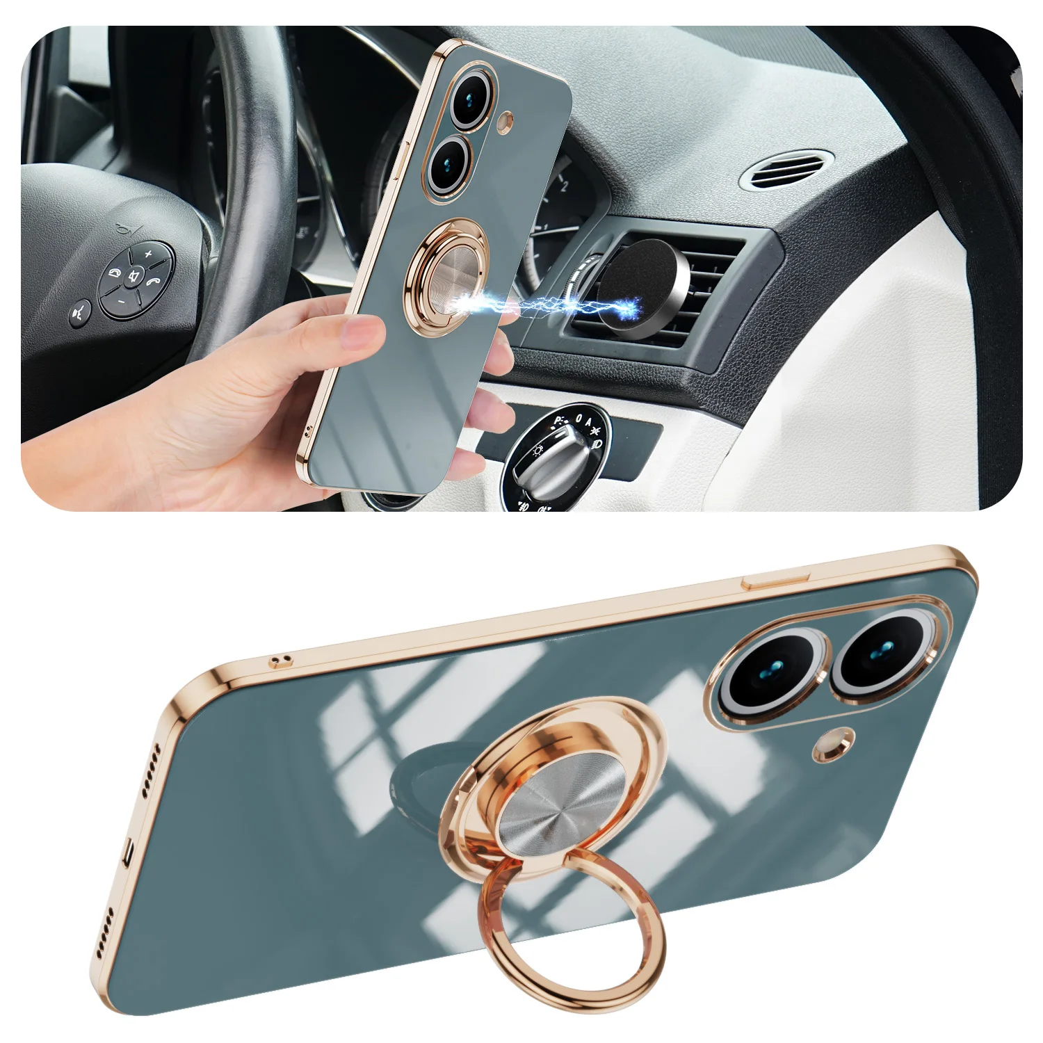 Elegant Plated Ring Holder Phone Case with Bracket