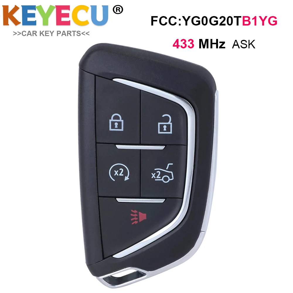 KEYECU Smart Remote Key FOB 5 Button 433.2MHz For Cadillac CT4 CT5 FCC ID: YG0G20TB1