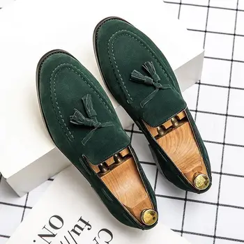 Soft Loafers Men's Leather Shoes Flat Black Tassel Casual Shoes Male Suede Pointed Toe Moccasin Common Low Price Adults Pu 1