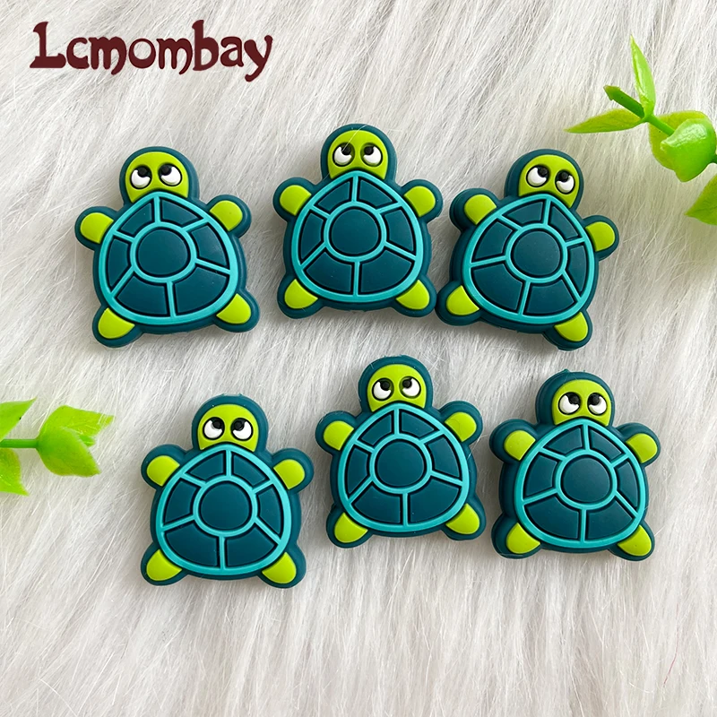 10pcs Baby Silicone  Food grade Silicone Gel Chewing Beads Cartoon Animal Green Turtle Beads DIY Baby Pacifier Chain Toy Gift 3
