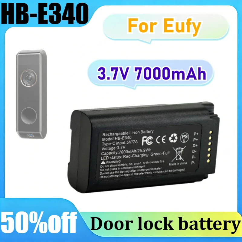 For Eufy Video Doorbell HB-E340 3.7V 7000mAh 25.9Wh USB-C Charging Include Type-