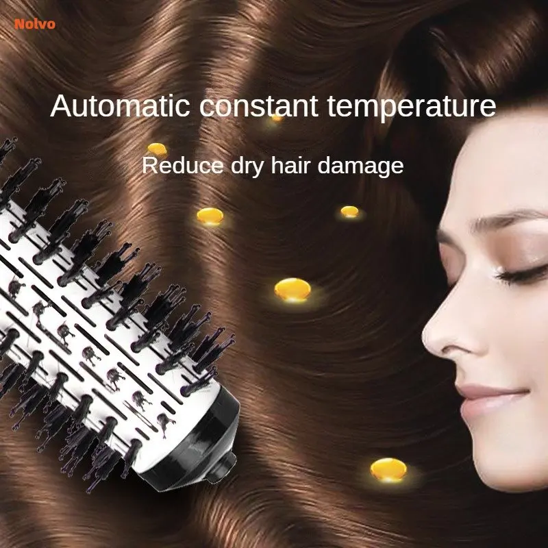 Multifunction Rotating Hair Dryer Brush Replaceable 2 Heads Hot Air Straightener Curler Iron Electric Hair Dryer For Home Travel hot air brush 2 head replaceable hair dryer comb one step blower strong wind electric straightener roller curler styling tools
