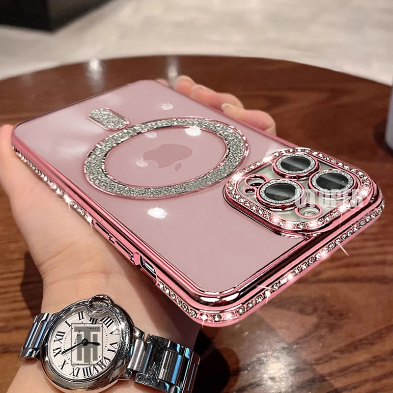 Luxury Pink Plated Shimmering Diamond Case with Magnetic Protection