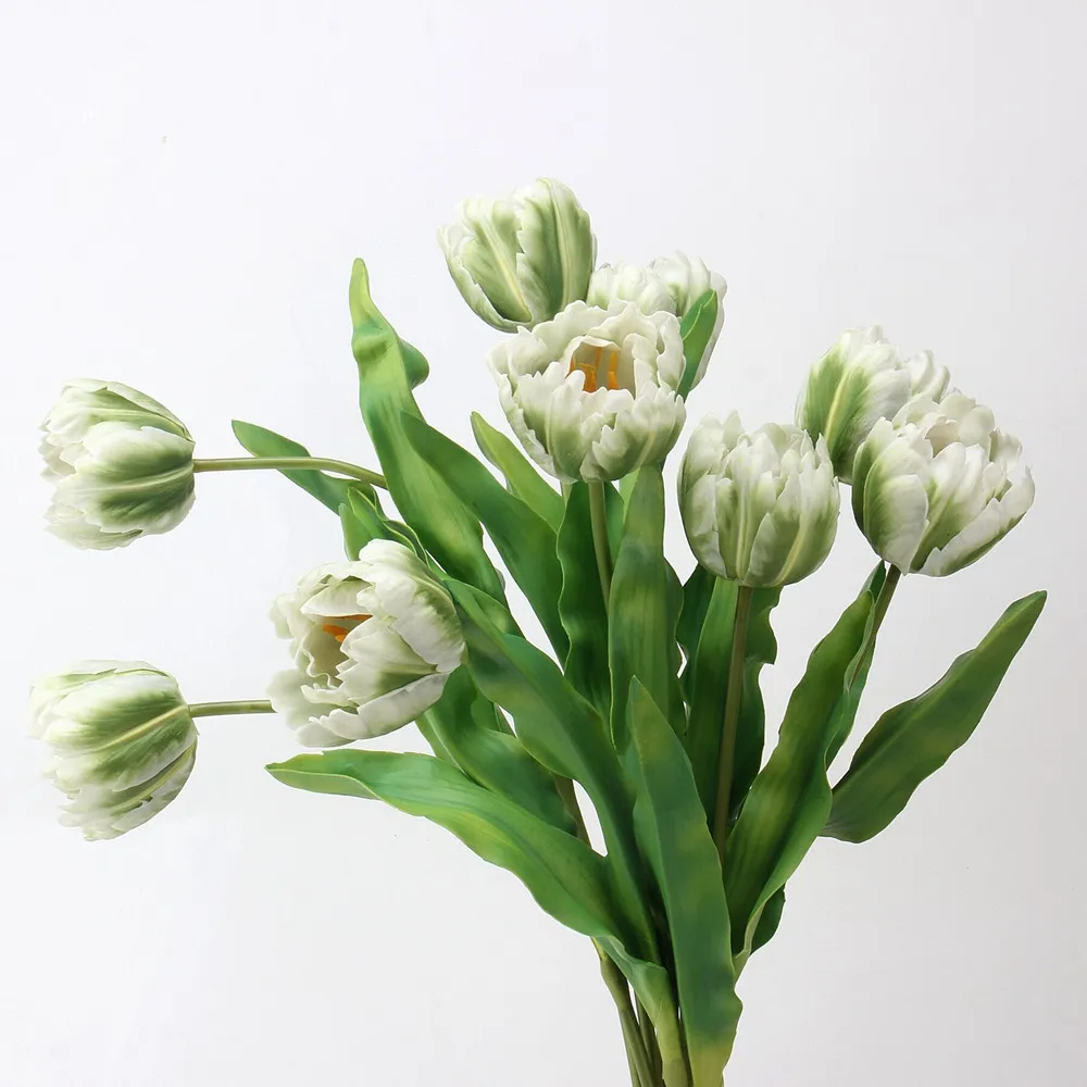 

INDIGO-Multiple Petal Rococo Tulip, Antique Green, 63CM Latex Coating Real Touch Artificial Flower, Home Winter Decoration,