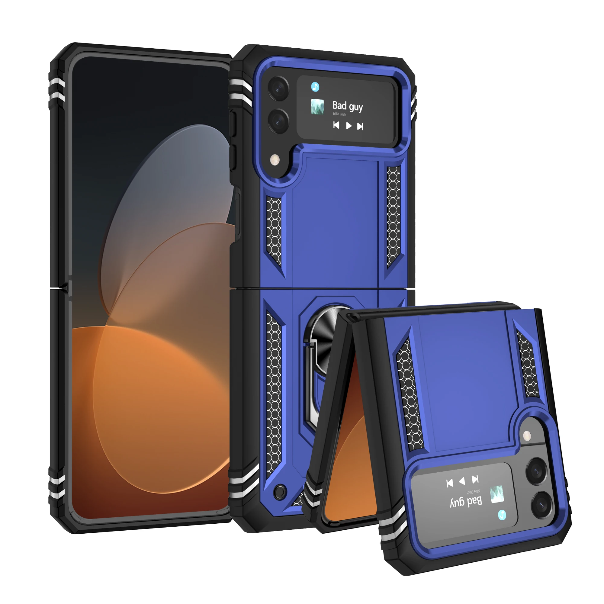 Magnetic Ring Holder Fashion Cell Phone Case For Samsung Galaxy Z Flip4 Flip 4 5G Flip3 Flip 3 Non-Slip Folding Cover Cases