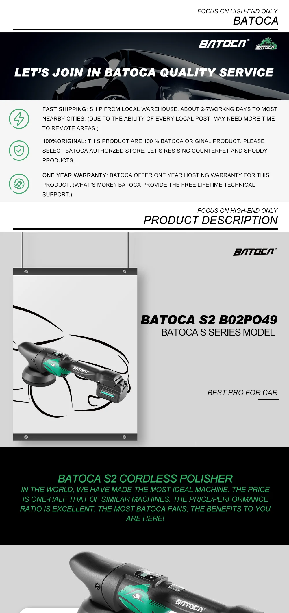 BATOCA S2 Cordless Polisher Car Buffer Polisher with 2pcs 5Ah Batteries LCD  Screen Display 2000- 4500 RPM Smart Tool - AliExpress