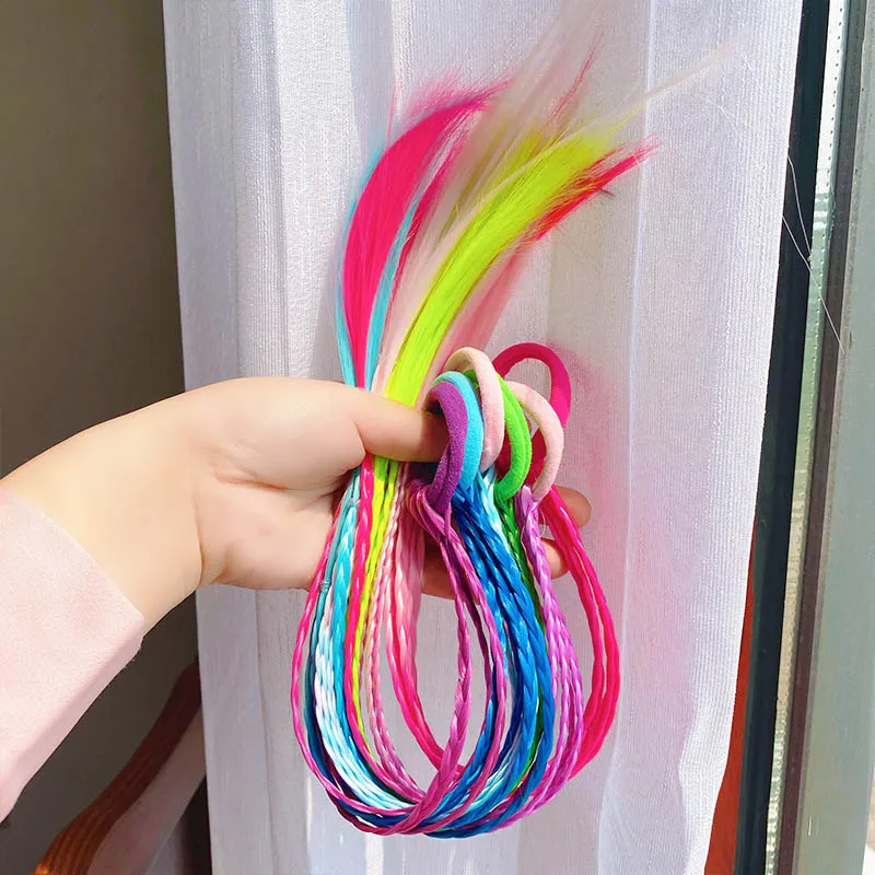 

Kids Girls Elastic Hair Band Rubber Band Hair Accessories Wig Ponytail Holder Hair Ring Twist Braid Rope Headdress Hair Braider