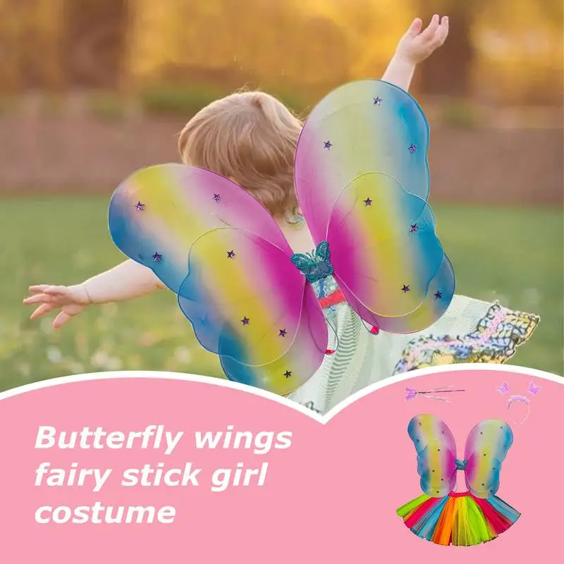 Butterfly Wings Cloth Children's Fairy Costumes Lights B 4 Pcs Butterfly Wand Cosplay Accessories Dress Up Fairy Wings For