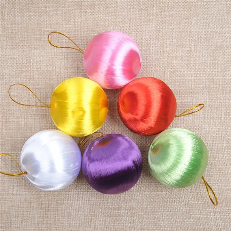 30Pcs 4cm Silk Thread Balls Christmas Pendant Colorful Christmas Hanging Pendant Tree Hanging Balls Random