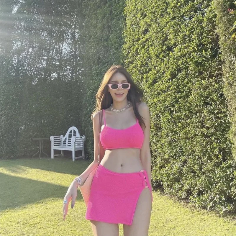 Summer New Thailand Candy Color Three-Piece SetinsWind Skirt Split BikinibikiniSwimsuit