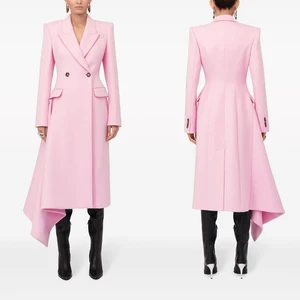 Pink Double Breasted Women Blazer Summer Fashion Show Ladies Slim Fit Long Jacket Guest Wear