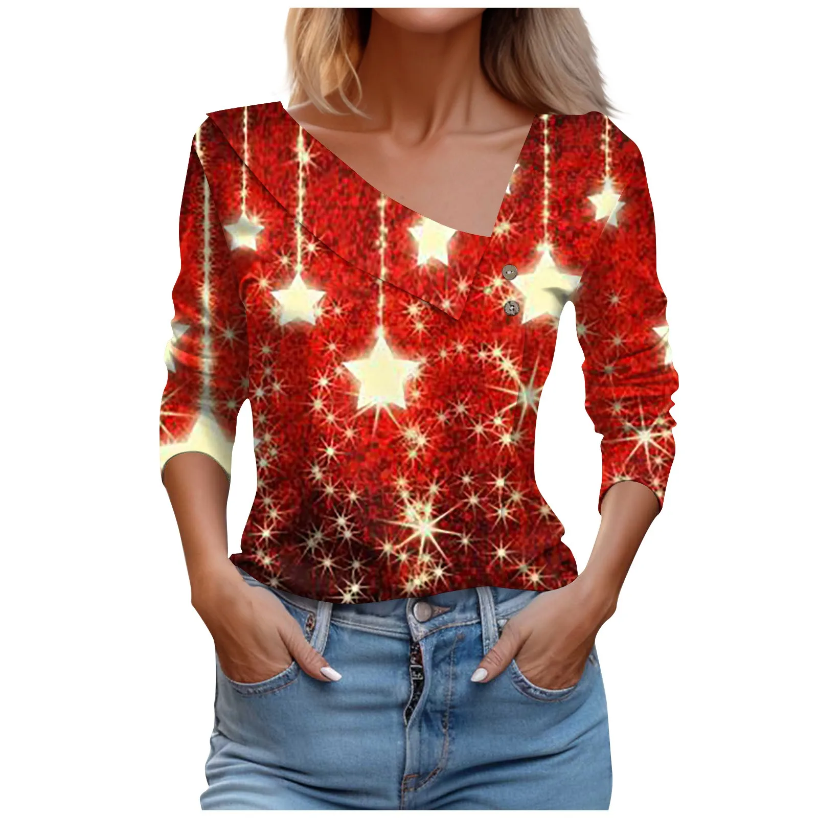 

Christmas Print Long-Sleeved Casual Sweatshirt Blouse Pullover Christmas Knitting Pullover Sweater Top Jumper Women'S Sweatshirt