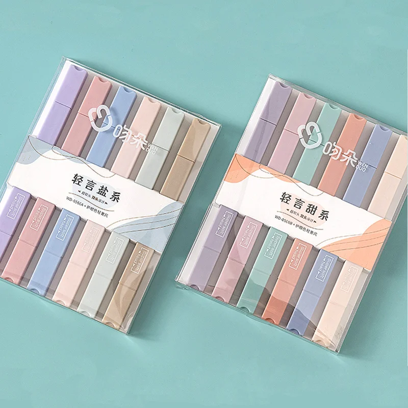 6 Pcs/set Double heads Highlighter Art Marker Round shape Manga Colored Pen Stationery