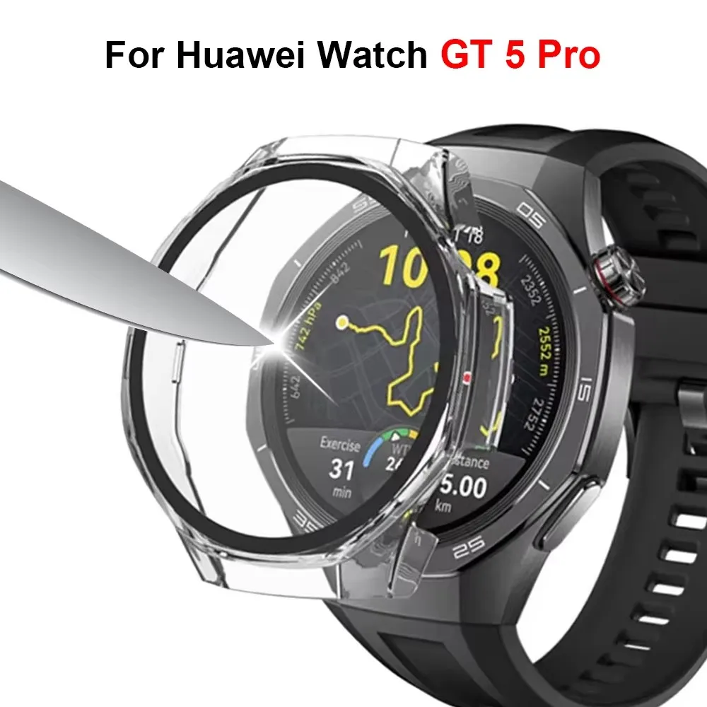 화웨이 워치 GT5 프로 42mm 46mm용 케이스, 강화유리 흠집 방지 필름 범퍼 보호 커버 (화웨이 워치 GT 5 41mm 46mm 호환)