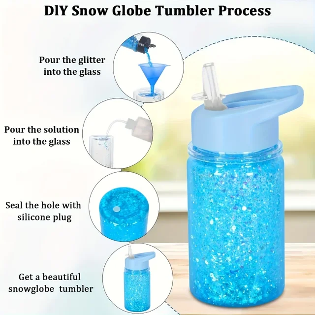 4PCS Reusable Double Layer Plastic Water Bottles With Lid And Straw 10Oz DIY Snowball Cup with Pre Drilled Hole Drinkware Cups 5