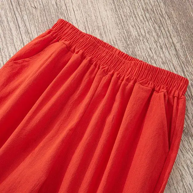 Pantalones de lino y algodón con cintura elástica para mujer, pantalón informal, holgado, Harem, de verano - Imagen 4