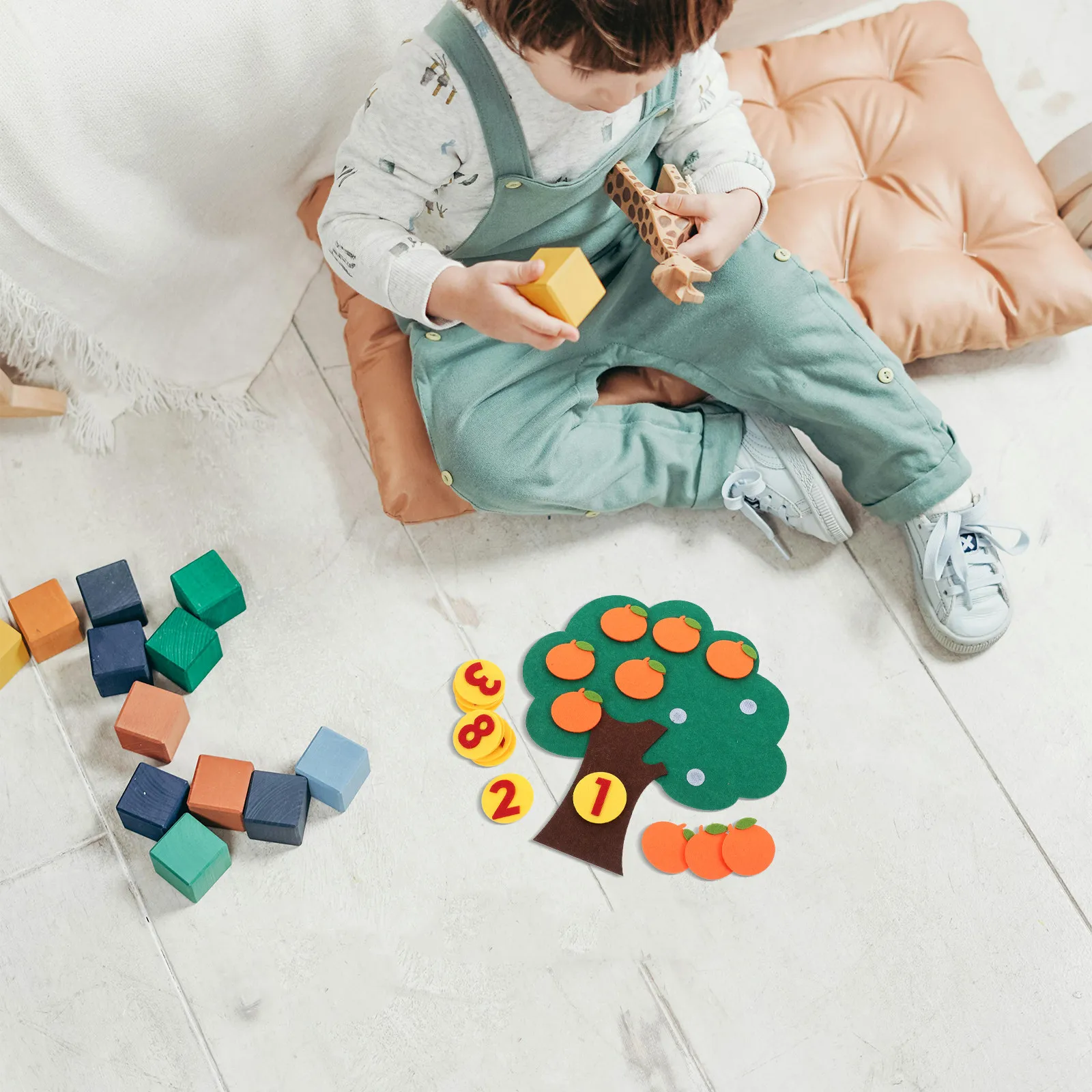 1 세트 부직포 과일 나무 디지털 인지 페어링 계산 교육용 수학 퍼즐 어린이 유치원 학습용