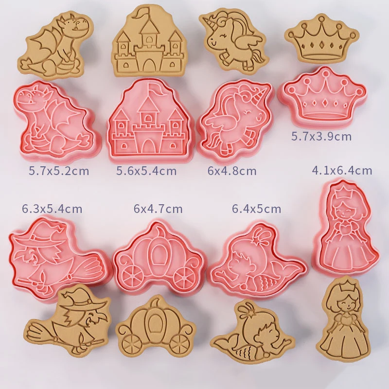 Cookie Cutter 8 Pcs/set Fairy Tales Plastic 3D Castle Witch Pressable Biscuit Mold Cookie Stamp Kitchen Baking Pastry Bakeware