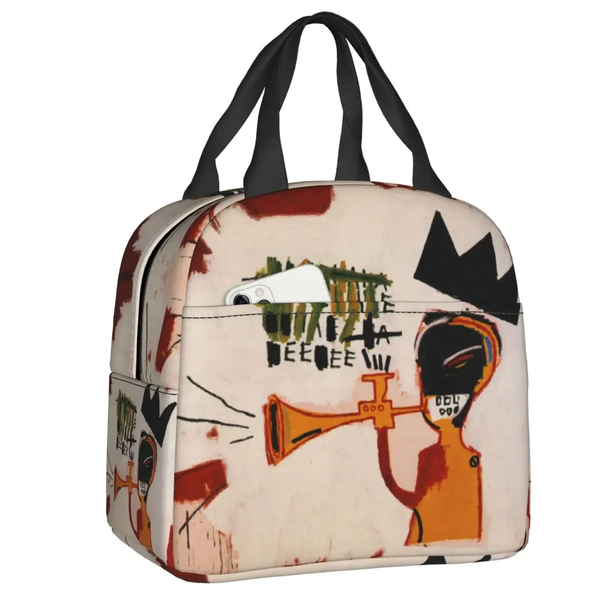 

Trumpet By Basquiats Insulated Lunch Bag for Work School Graffiti Art Waterproof Thermal er Lunch Box Women Kids Food Tote