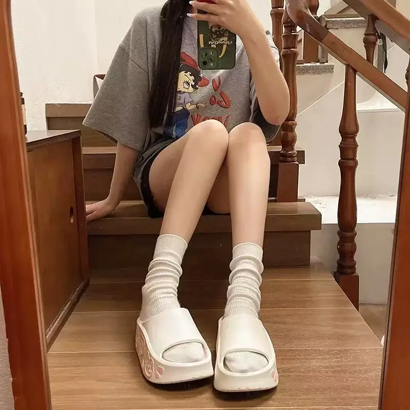 Fashion Print Soft Wedge Slippers Women Summer Thick Sole Cloud Slides Woman Sandals Beach Non-slip Chunky Platform Sandals