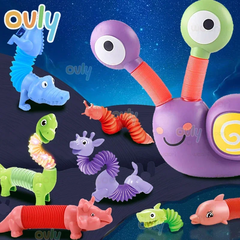 Luminous Toy Pop Tube Dog Snail Shark Sensory Push Bubble Ball ...