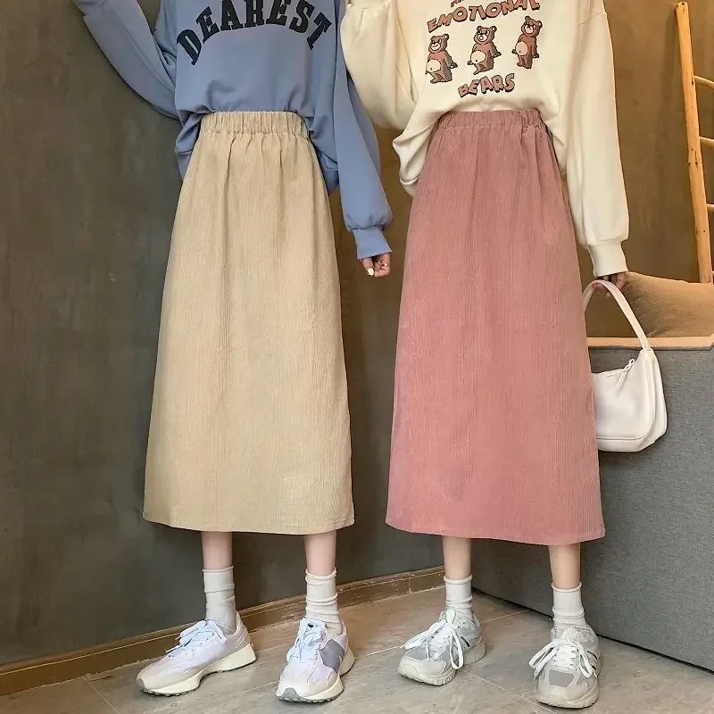 

Вельветовая юбка средней длины с разрезом, осенне-зимняя женская юбка, винтажная одежда в японском стиле, Корейская одежда, 2023