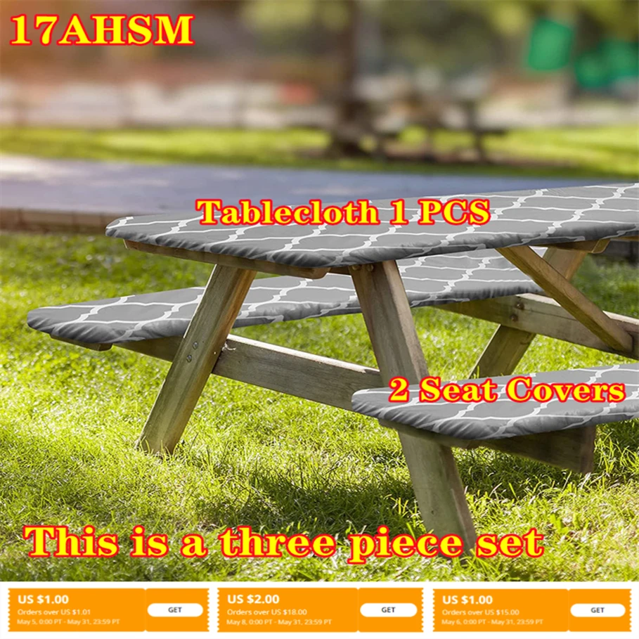 

17AHSM PVC Three-piece Suit Table Cloth Rectang PlaidStyle Flannel Elastic Band Home Dining TableWaterproof Oil-Proof TableCover