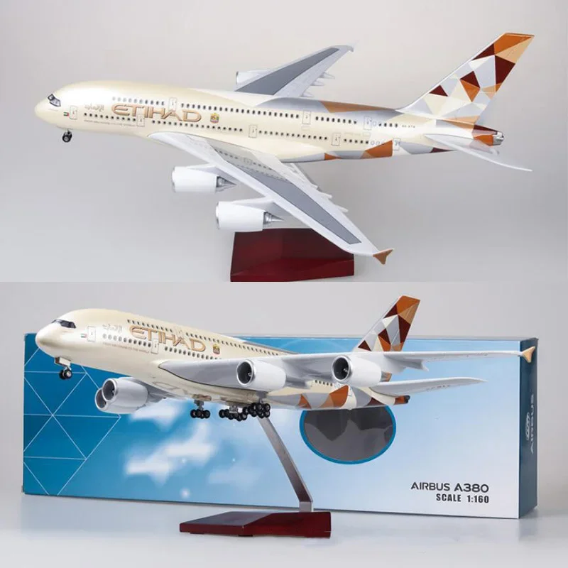 

1/160 Scale Model Diecast Plastic Resin Airline A380 ETIHAD Airplane With Light and Wheel Plane Collection Display Gifts