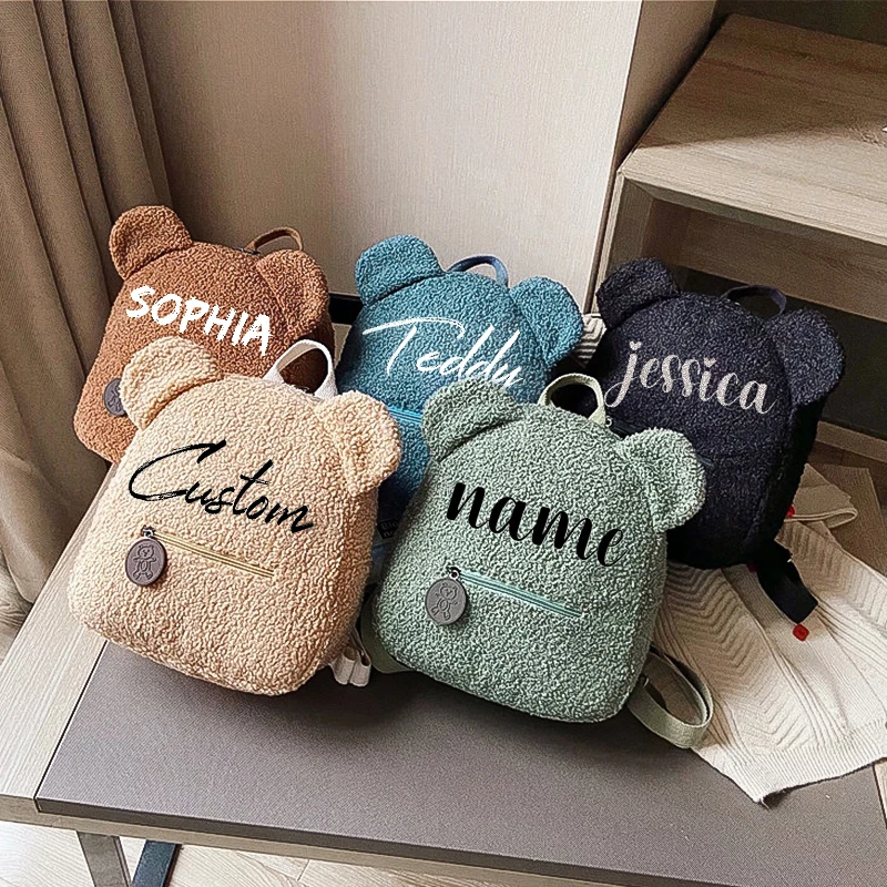 

Personalized Bear Backpacks Custom Name Lightweight Children Travel Rucksacks Women's Cute Plush Bear Shaped Shoulder Backpack