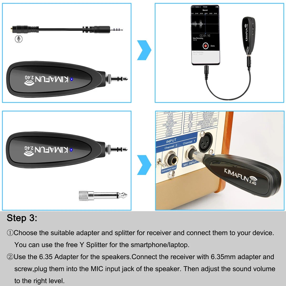 KIMAFUN Violin microphone 2.4G Wireless Instrument Microphone Professional Musical Condenser Microphone for Violin