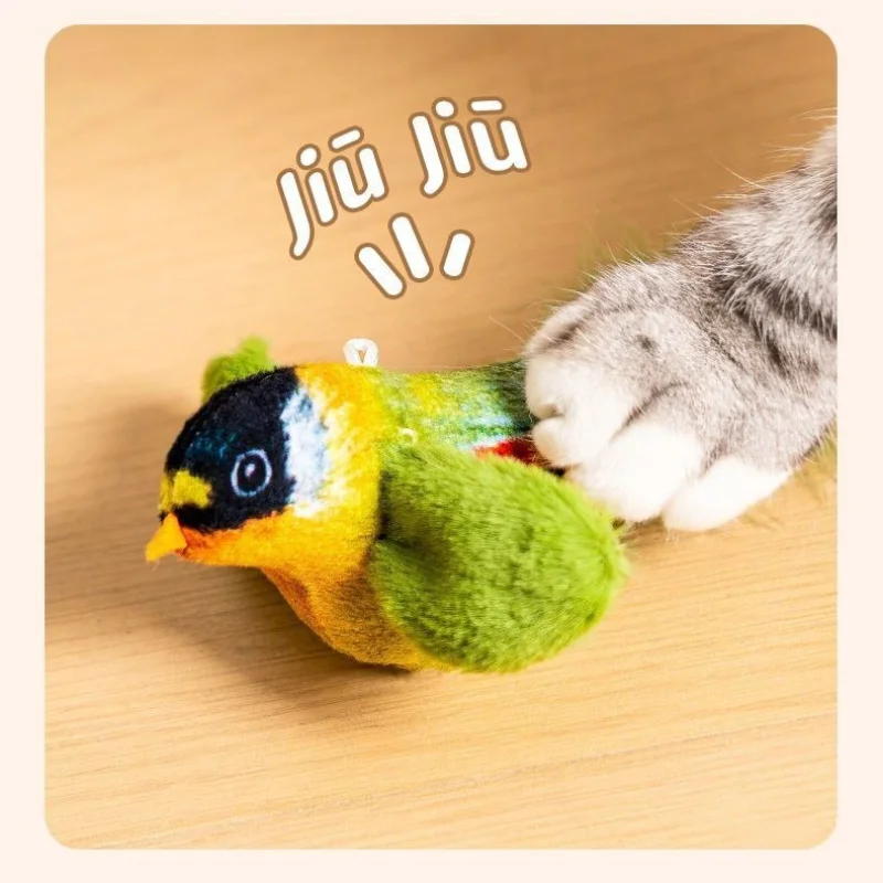 Cat Toys Simulation Bird Interactive Electric Sounding Birds Cat Chew Bite Plush