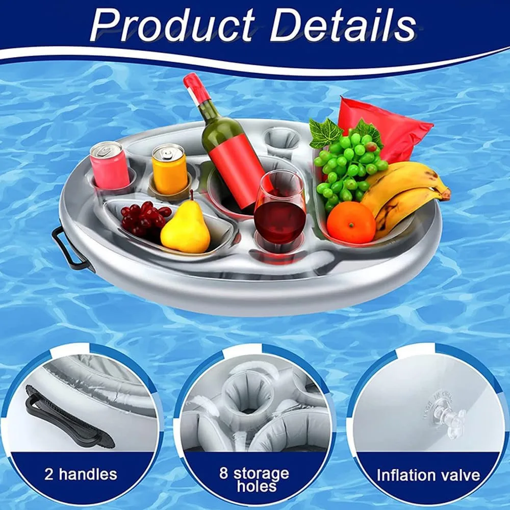 Floating Table Water Ice Bar Swimming Ice Bucket Cup Holder Inflatable Serving Bar Cooler Bag Family Party Float Beer Drink Tray