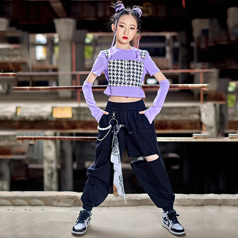 Summer Kids Clothes Girls Hip Hop Dance Costume Short Sleeved Tops Cargo  Pants Street Dance Jazz Dancing Outfit Kpop Wea size 160cm Color Pants