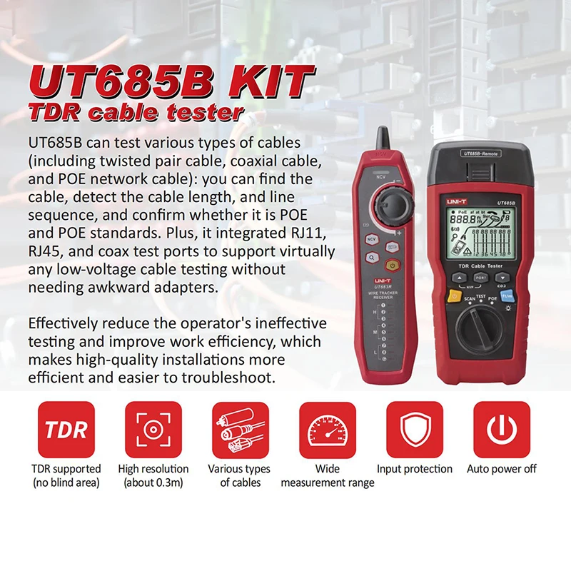 UNI-T UT685B Kit TDR Cable Tester POE Coaxial Network Line Finder Twisted Pair Locator Length Sequence Detector Wire Tracker
