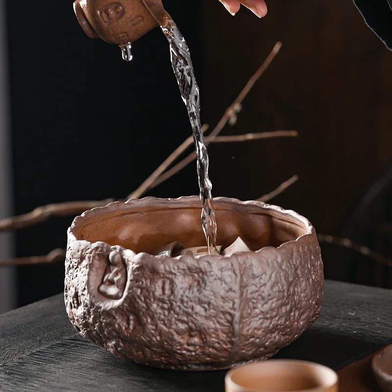 Coarse Pottery Tea Basin Handmade Meditation Small Cup Wash Washed Tea Residue Barrel Utensils