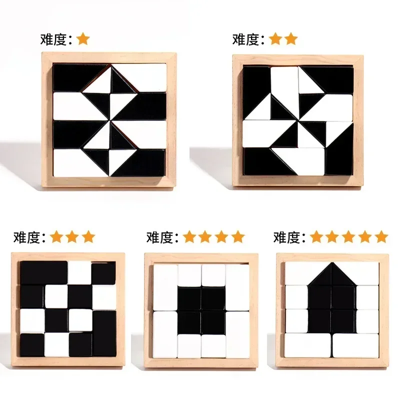 Wooden Blocks Puzzle Table Games Brain Teaser Puzzle Game with Challenges Brain Toys for Kids STEM Montessori Toys for Boys Gift