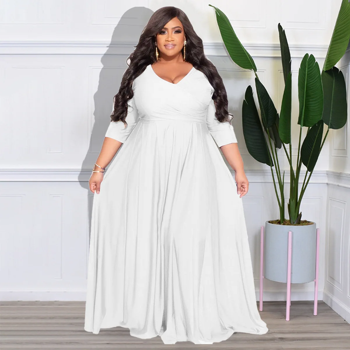 Plus Size Women Party Dress Solid Evening White Wedding Dress Female Luxury Designer Cloth 2023 Spring Evening Birthday Robe