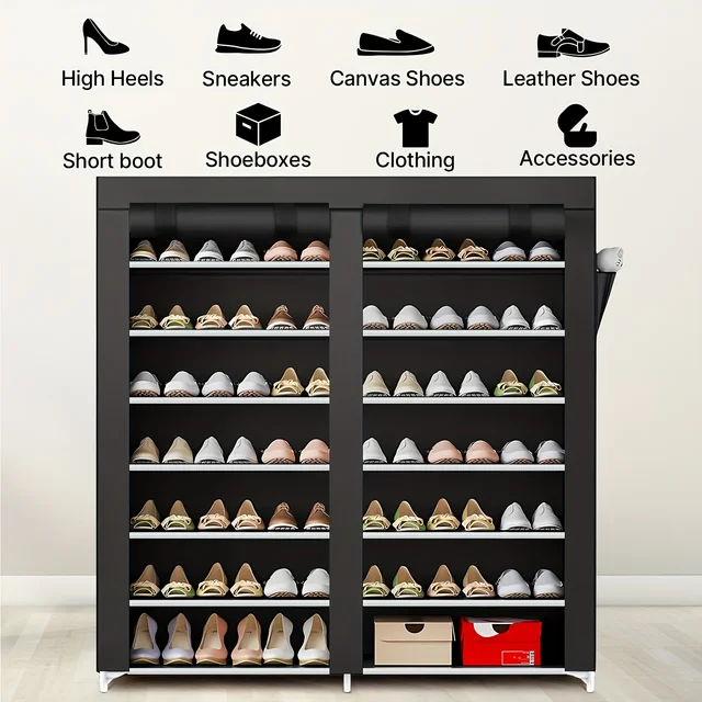 6-Layer Double Row Shoe Rack with Dust Cover 4