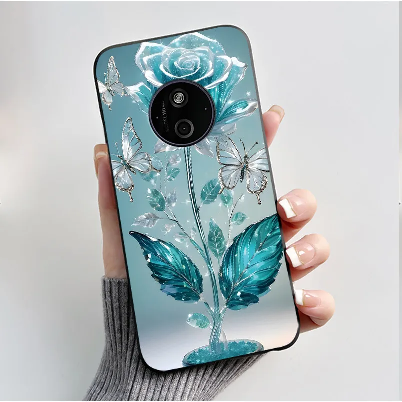 Floral Cartoon Design Soft Silicone Black Phone Case