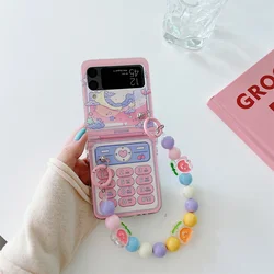 Stylish Cute Strap-Ins Korean Phone Case with Hand Chain Cover for Samsung Z Flip 3 (FenDiCZSL)