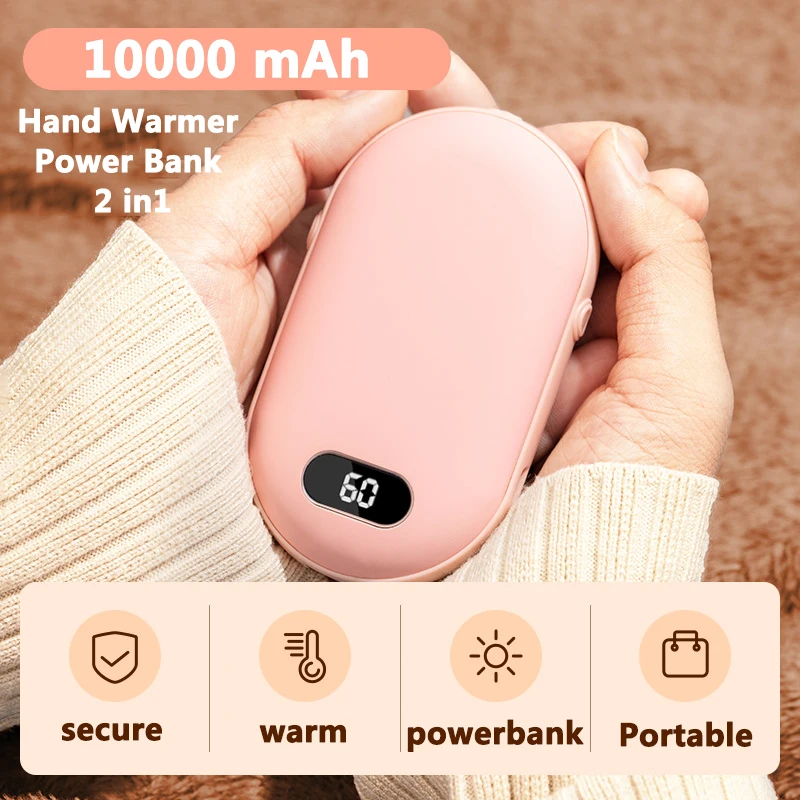 HandWarmer10000mAhPowerBank2in1USBCharingElectric4Sided