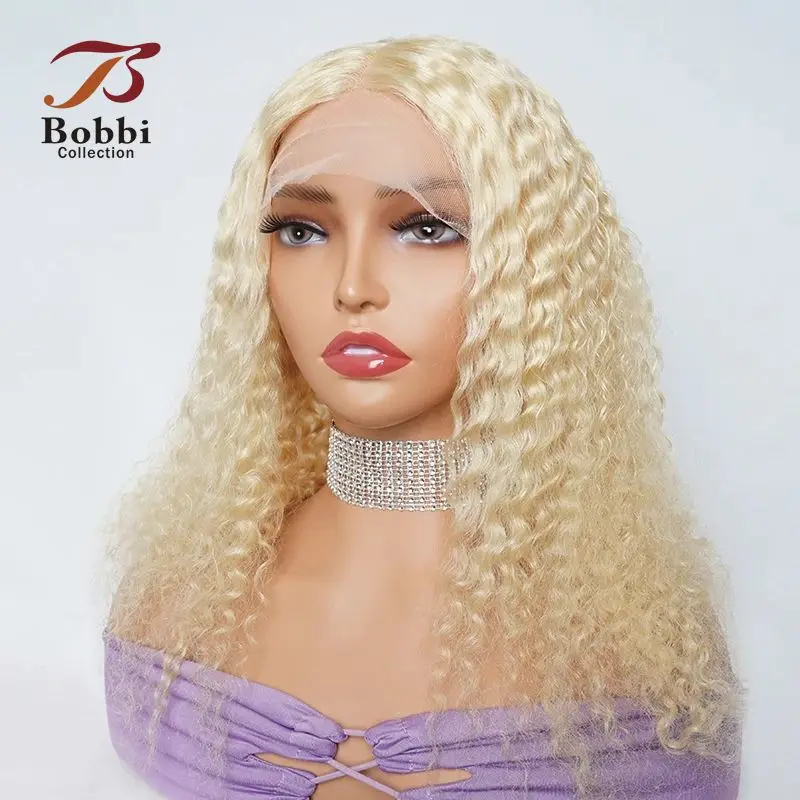 #613 Blonde Lace Front Human Hair Wigs for Women Deep Wave Curly Pre-Plucked 4x4 Transparent Lace Closure Wig BOBBI