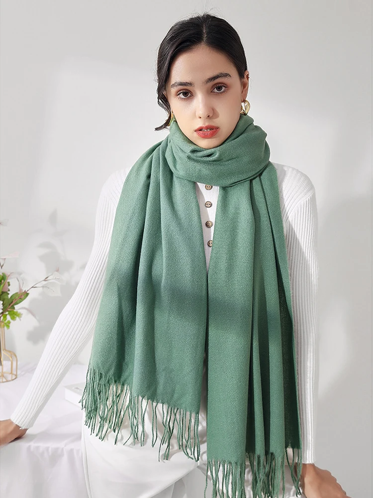 Imitation Cashmere Women Winter Scarf Basic Solid Tassel Wrap