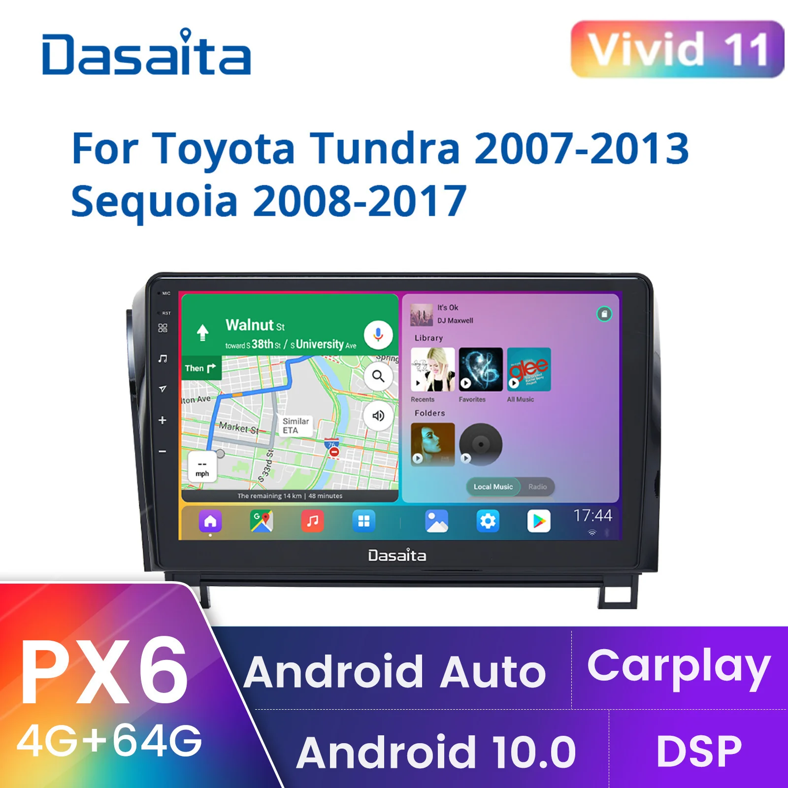 

Dasaita Vivid10 MAX10 PX6 For Toyota Tundra 2007-2013 Sequoia 2008-2018 Car stereo receiver Navi GPS 1280*720 IPS DSP HA5440