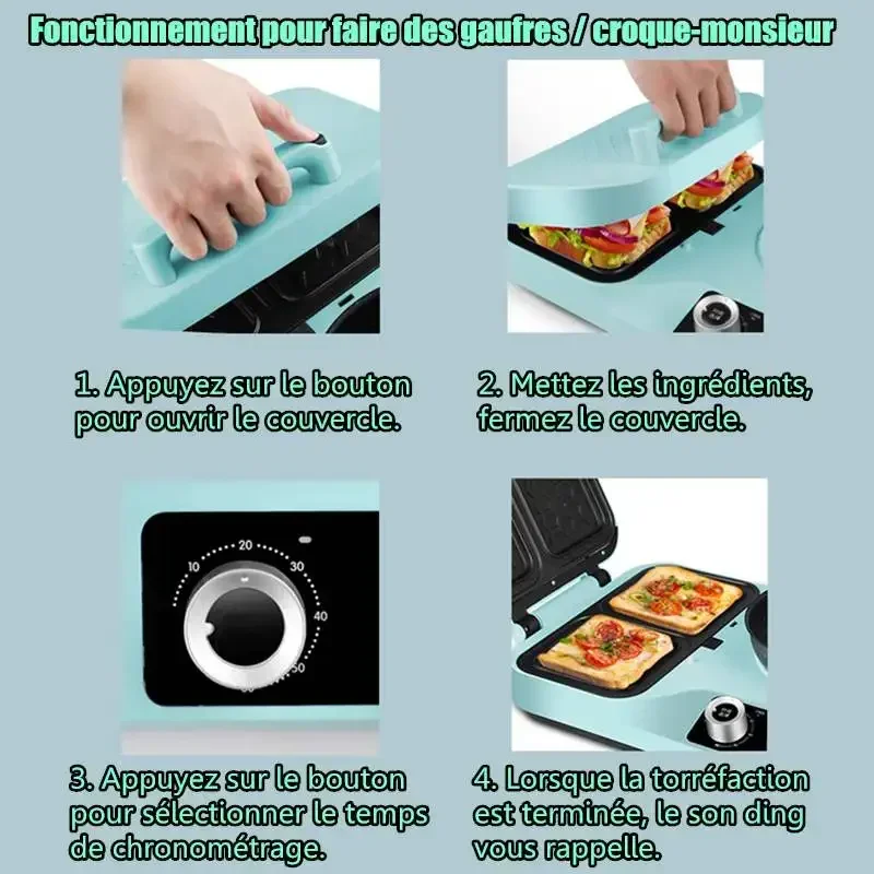800W 4 In 1 Breakfast Making Machine 1500W Electric Sandwich Maker Multifunction Bread Maker Non-stick Pizza Frying Pan Toaster 5