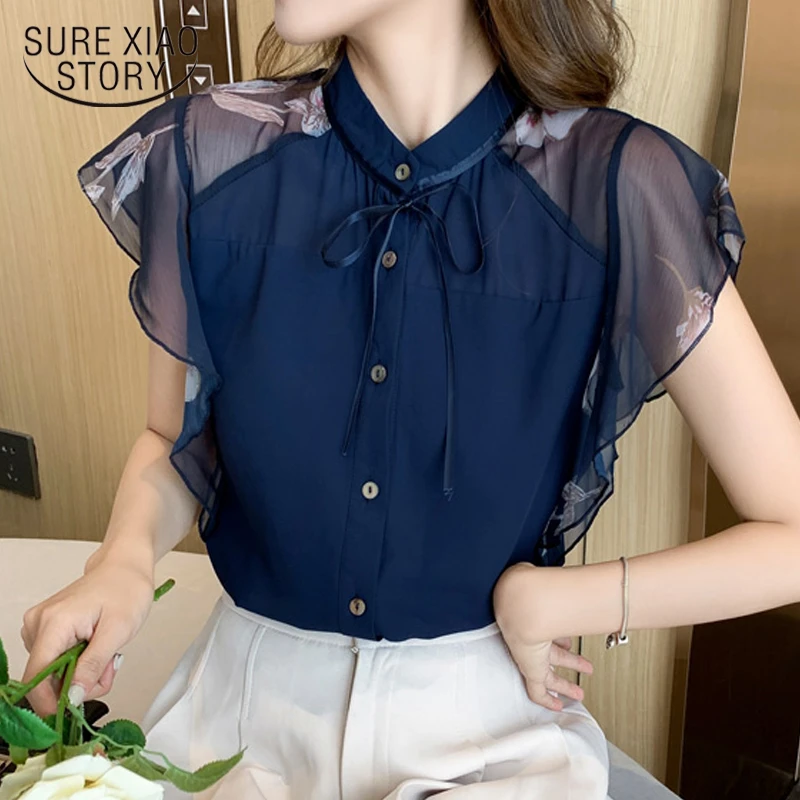 Blusa de chifón de corta para mujer, camisa elegante para verano, 2022|Blusas y camisas| - AliExpress