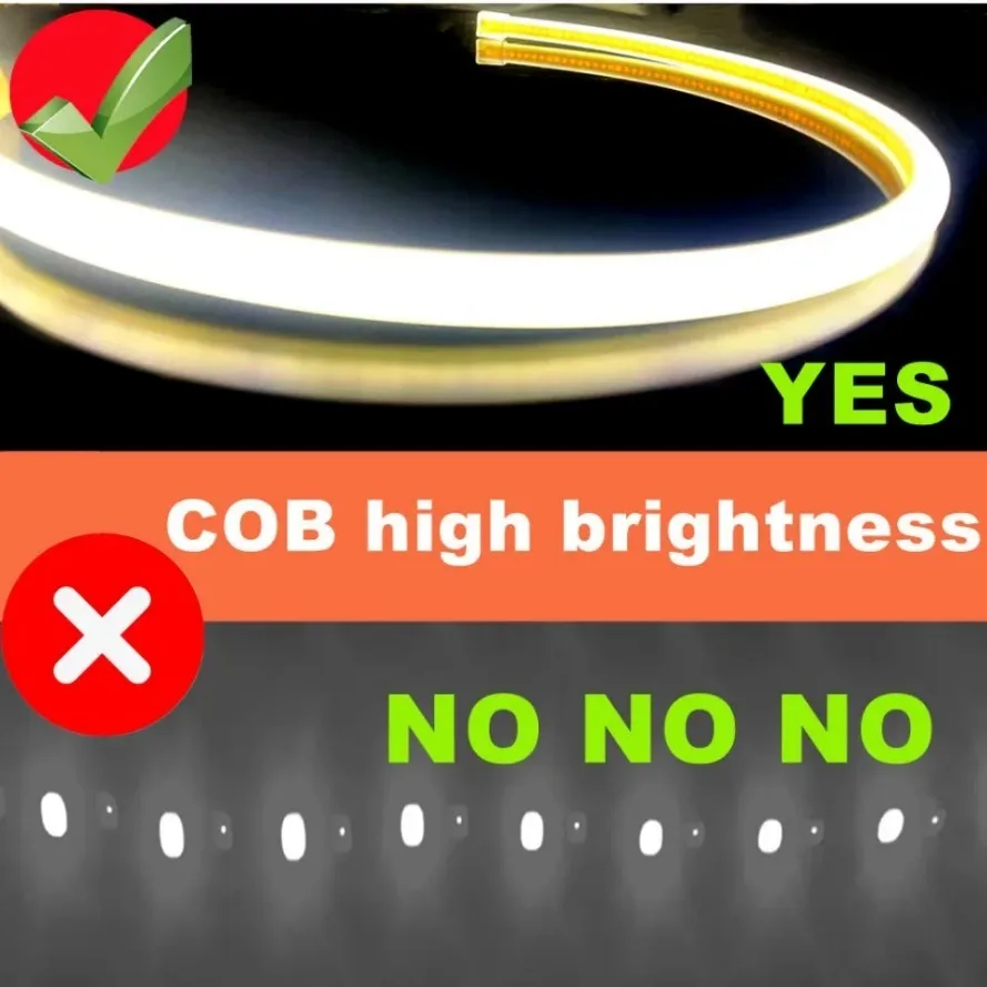 High-Brightness COB LED Strip Light - 220V, IP67 Waterproof, EU Plug, Flexible Outdoor Lighting Solution