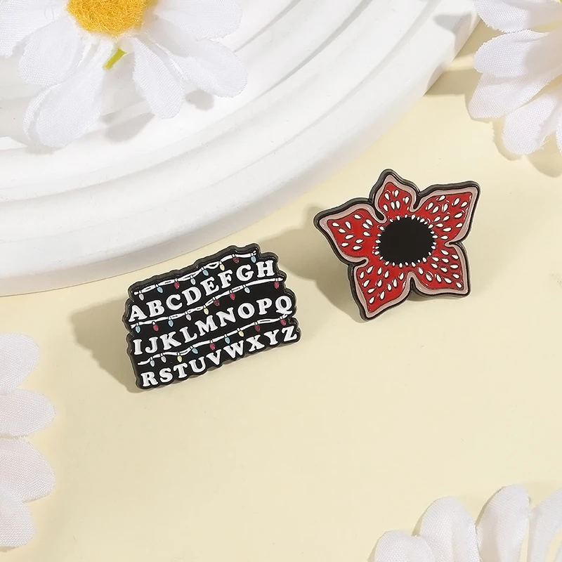 Sci-fi Horror Movies Brooch Enamel Pins Red Cannibal Flowers And 26 English Letter Brooches Backpack Lapel Badge Jewelry Gifts Image 8