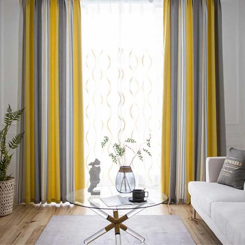 

Yellow/Grey Striped Curtains for Living Dining Room Bedroom Nordic Classic Window Drapes Yellow Blackout Panel Fabric