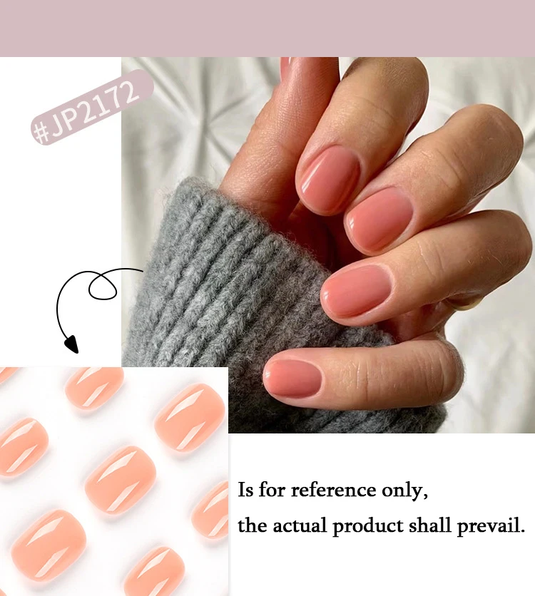 Short Round Wearable Fake Nails with Glue